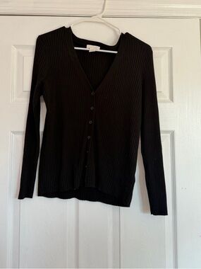 H&M Black Ribbed V-Neck Button Cardigan